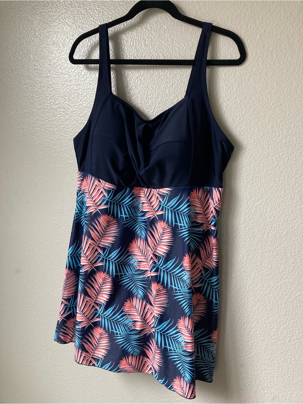 PERONA Swimdress One Piece Swimsuit Retro Leaf Print Skirted Pinup sz 20W - Picture 5 of 11